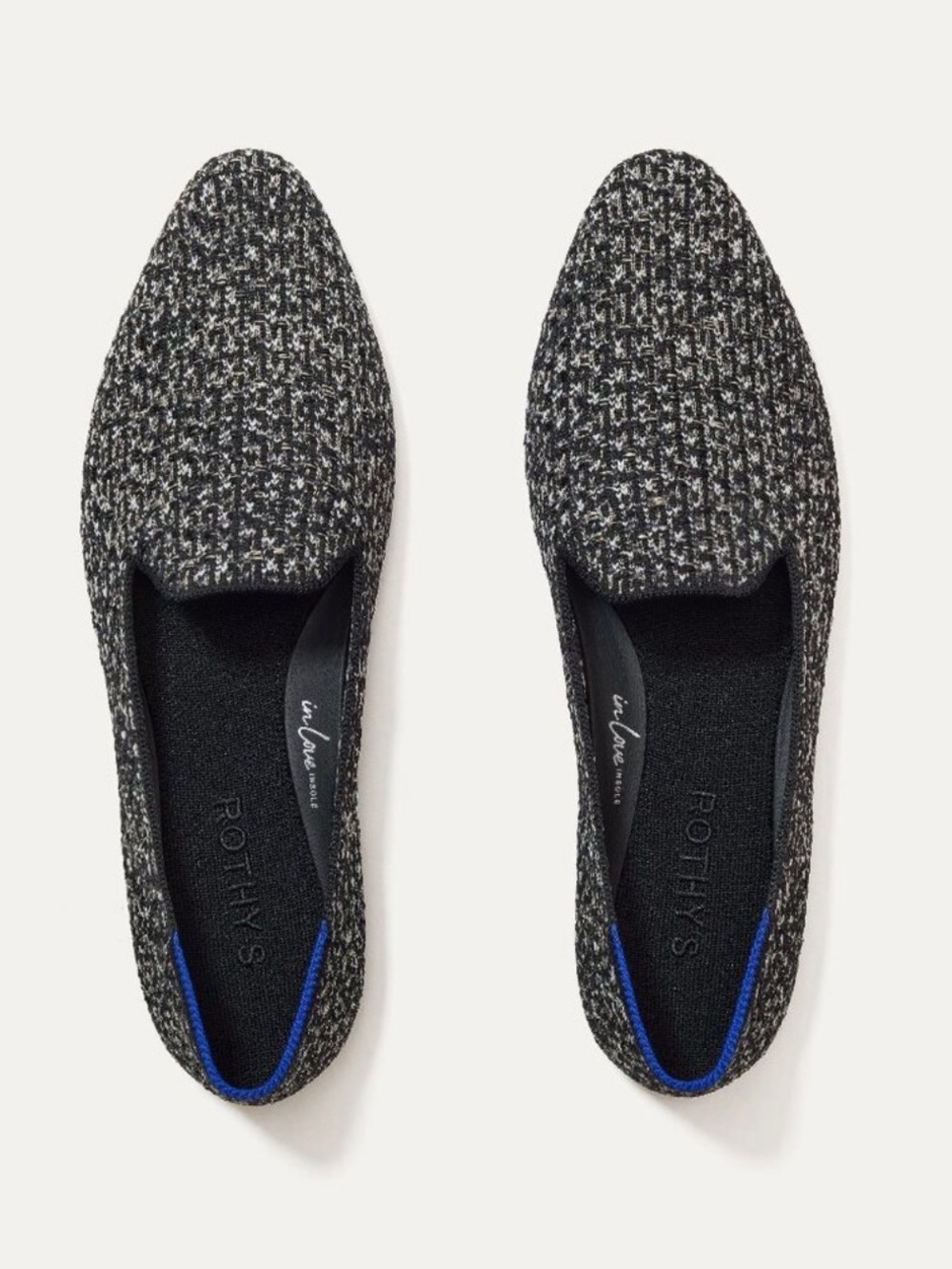 Rothy's Black & White Tweed‎ Slip-On Loafers